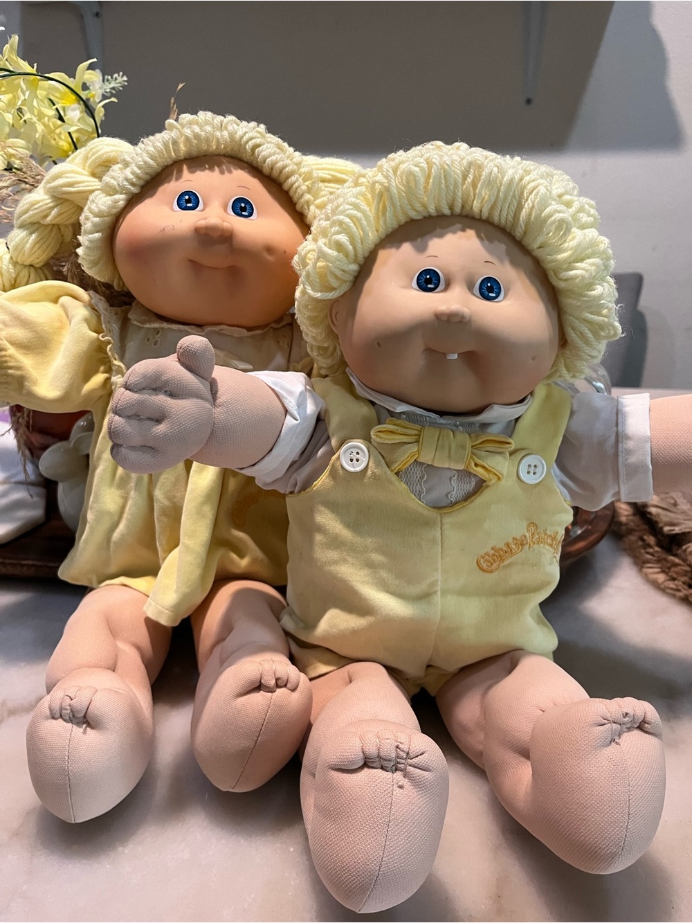 Vtg 1985 Cabbage Patch Kids Twins - Blue Signature '85 - One Tooth Boy